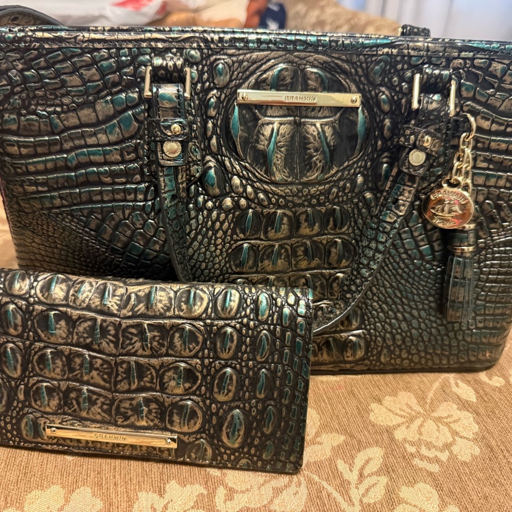 Brahmin Blue Crocodile Embossed Satchel